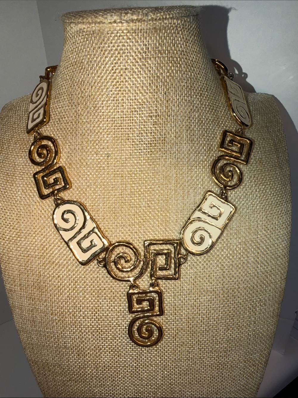 Gold and Cream Swirl Statement Necklace - Unbranded
